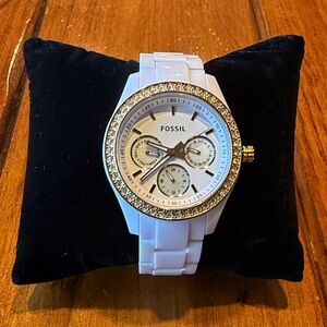 Fossil White and Gold Crystal-Accent Women's Chronograph Watch